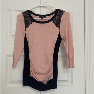 Iz Byer Pink and Black Lace Accent Top